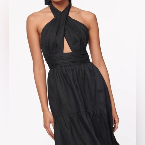 CAMI NYC Elvita linen Dress black cut-out halter neck midi 2 NWT - Picture 12 of 12